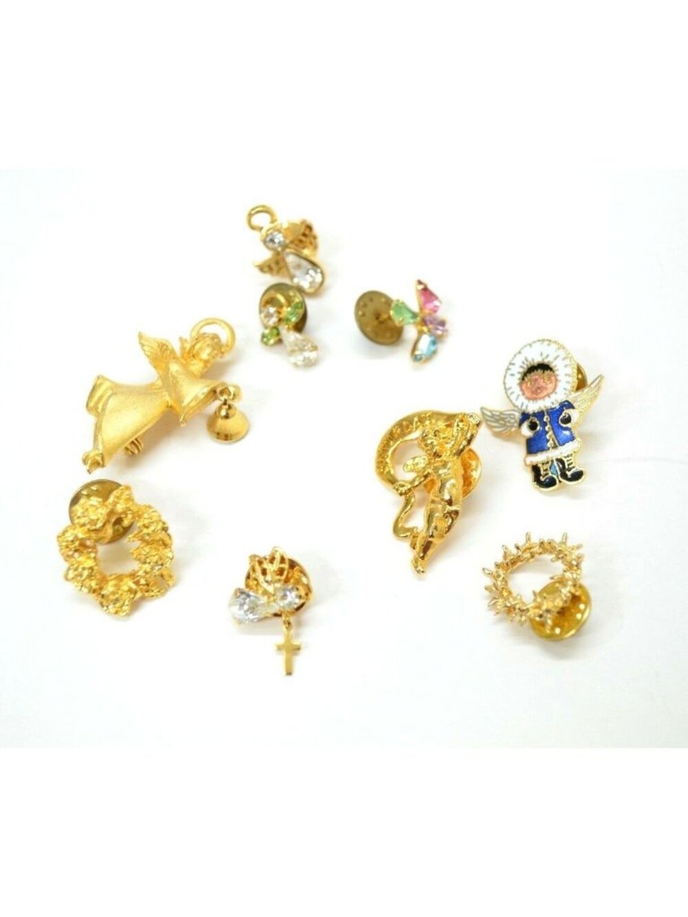 Angel Pin Lot Random with Other Gold Tone Rhinestone Lapel Bag Two Signed